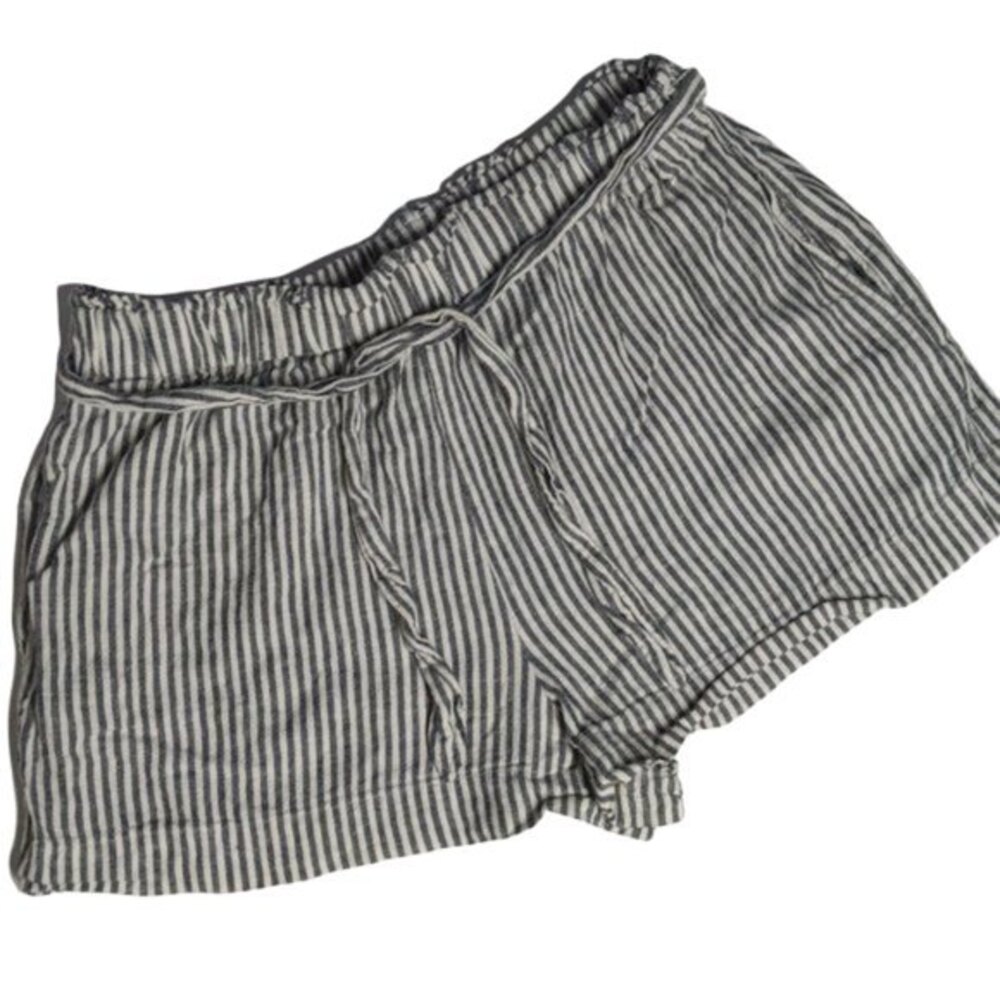 BCBGeneration Shorts Women Large Pull-on Paperbag Striped Woven Linen Blend L